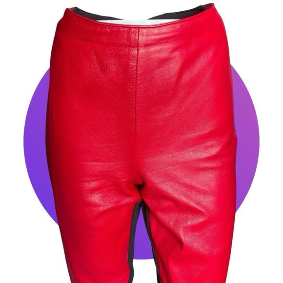 Vintage 90s Y2K Cache Red Leather & Black Knit Sexy Hawt Women's Pants Size 8 M - Picture 9 of 10